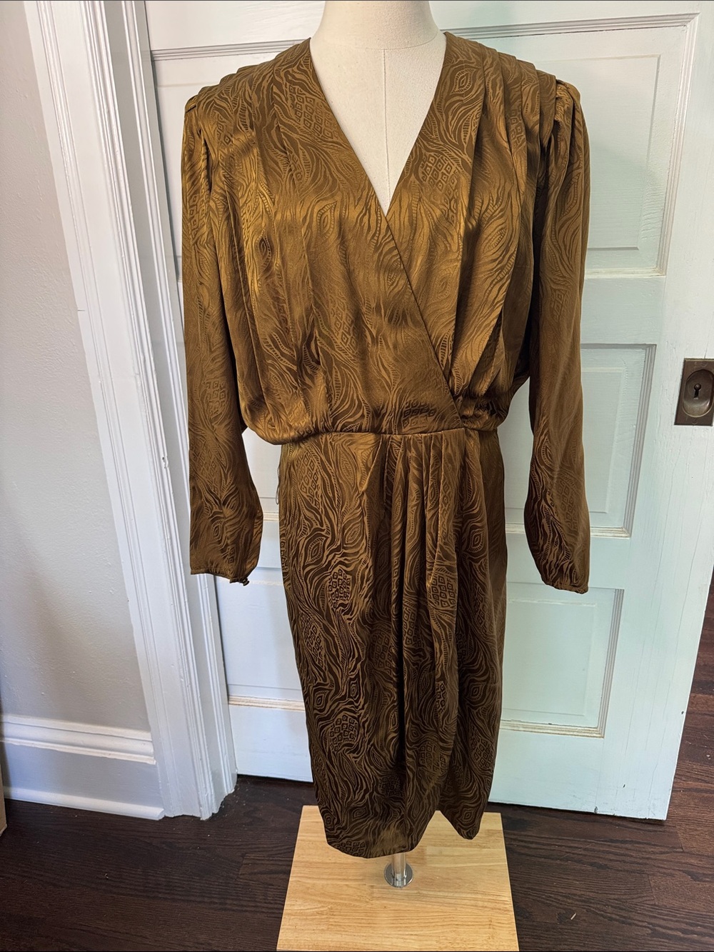 Vintage Pat Argenti Collection silk Wrap-Style Long Sleeve Midi Dress